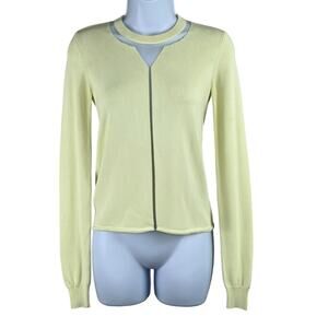 Alexander Wang Yellow Knit Mesh Inset Long Sleeve Crewneck Sweater Top XS